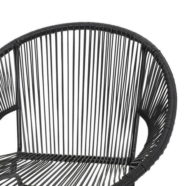 Black Metal Rattan Outdoor Lounge Chairs, Patio Weave Club