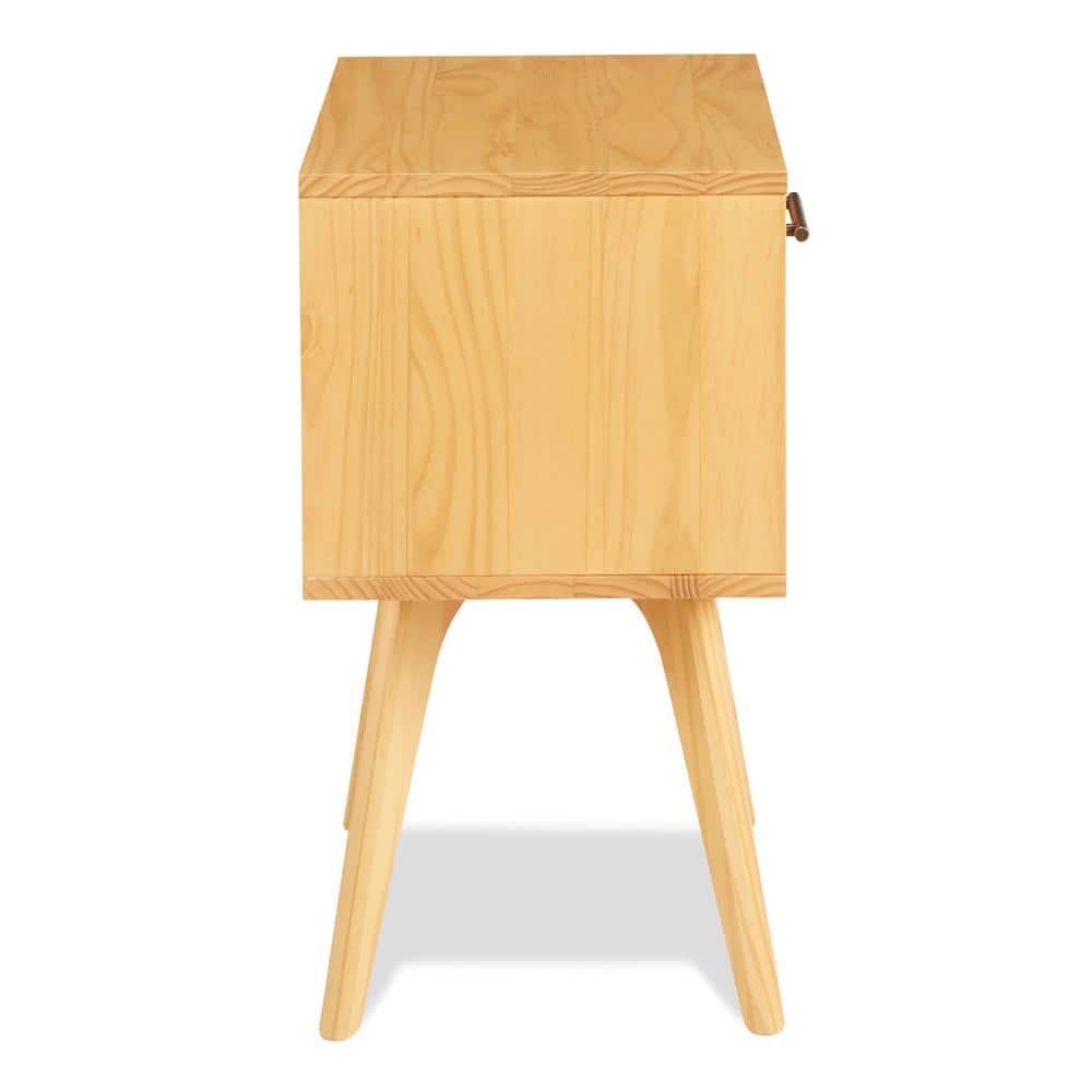 Oak Mid Century Modern Nightstand with Drawer and Shelf