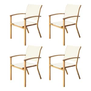 Set of 4 Outdoor Patio Chairs, Integrated Stackable Wrought Iron Furniture Dining Chairs with Arms, Textilene Fabric