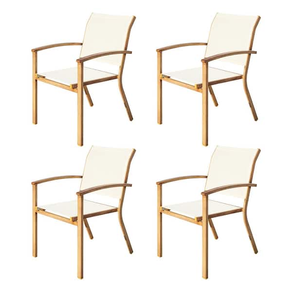 Cisvio Set of 4 Outdoor Patio Chairs, Integrated Stackable Wrought Iron Furniture Dining Chairs with Arms, Textilene Fabric