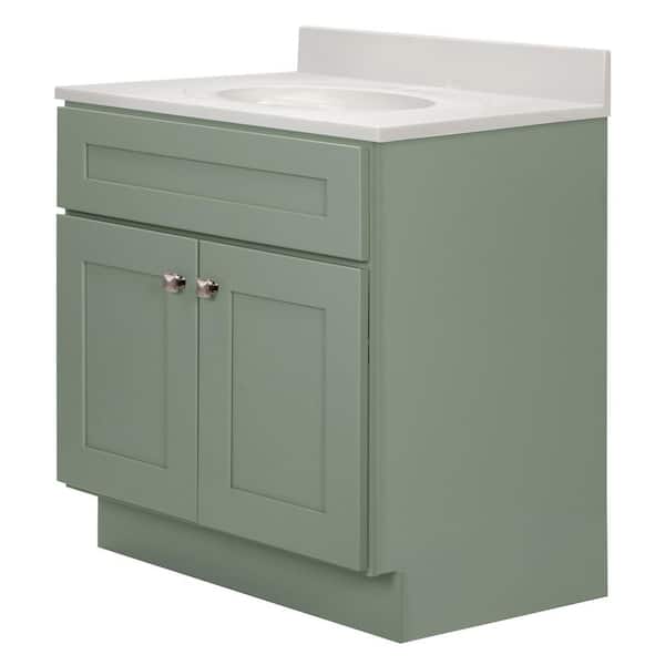 Brookings 31 in. W 1 Sink Bath Vanity in Evergreen Fog with Ivory Swirl Cultured Marble Top Assembled