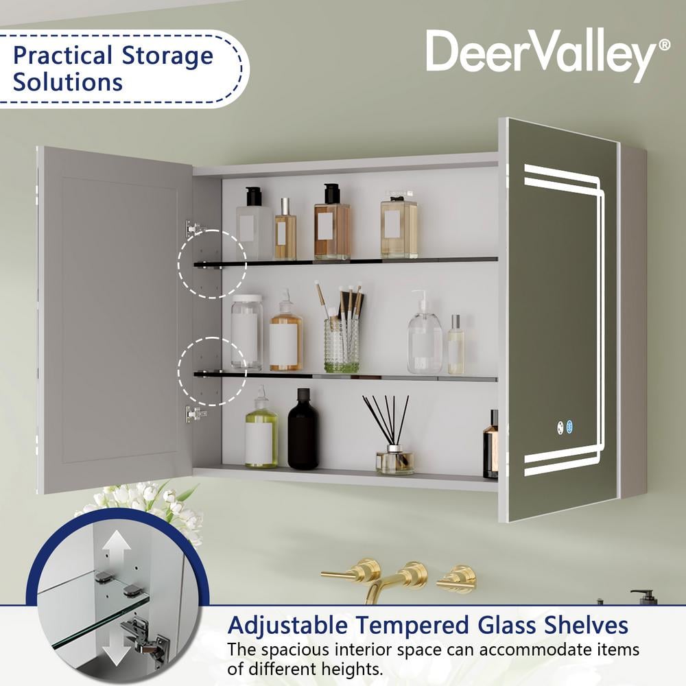 Silver Aluminum LED Medicine Cabinet with Mirror and Bluetooth Speaker