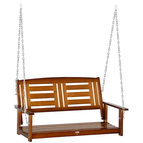 FORCLOVER 47 in. x 27 in. x 25 in. 2-Person Teak Pine Wood Porch Swing with Heavy-Duty Chains