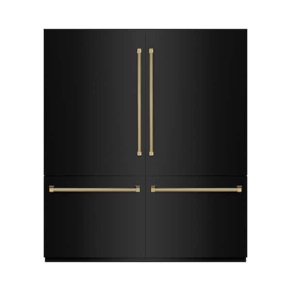 Autograph 72 in. Built-In Bottom Freezer 39.6 cu ft Refrigerator in Black with Gray Interior and Gold Helix Handles