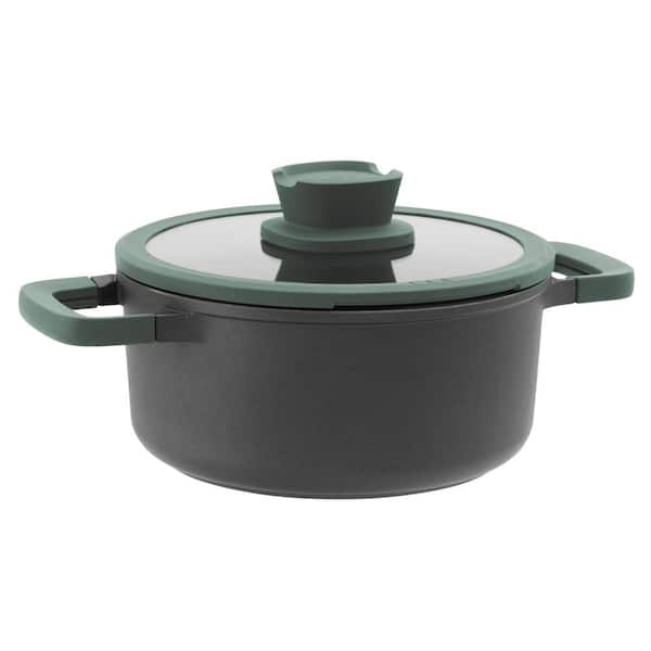 BergHOFF Forest 8 in., 2.9 qt. Cast Aluminum Nonstick Stockpot in Gray with Glass Lid