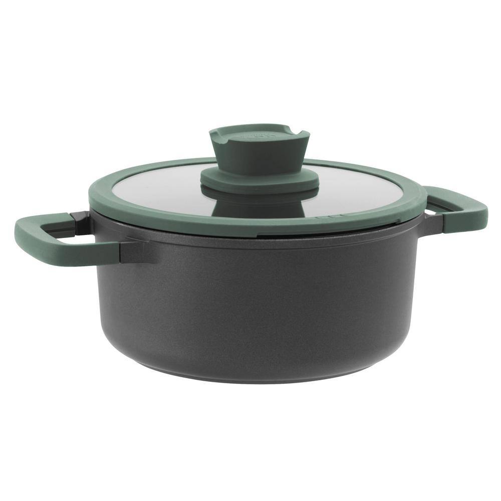 Forest Green Non-stick Cast Aluminum Stockpot with Glass Lid