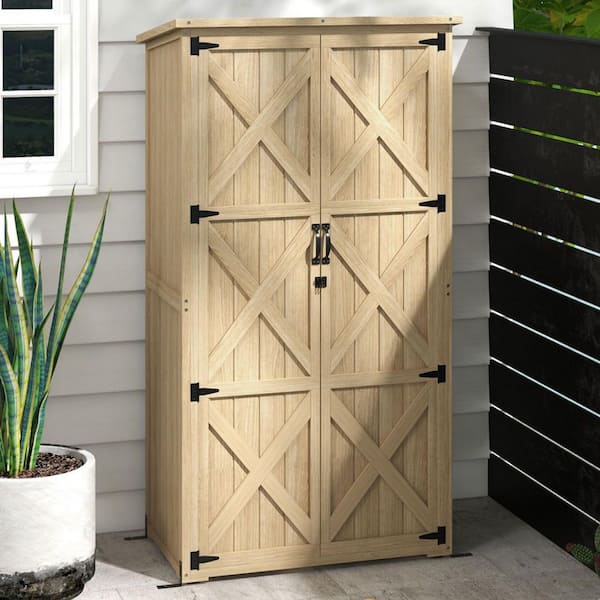 1.8 ft. W x 2 ft. D Wooden Cabinet with Waterproof, Shelves and Lockable Doors, Cabinet in Natural Wood (3.2 sq. ft. )