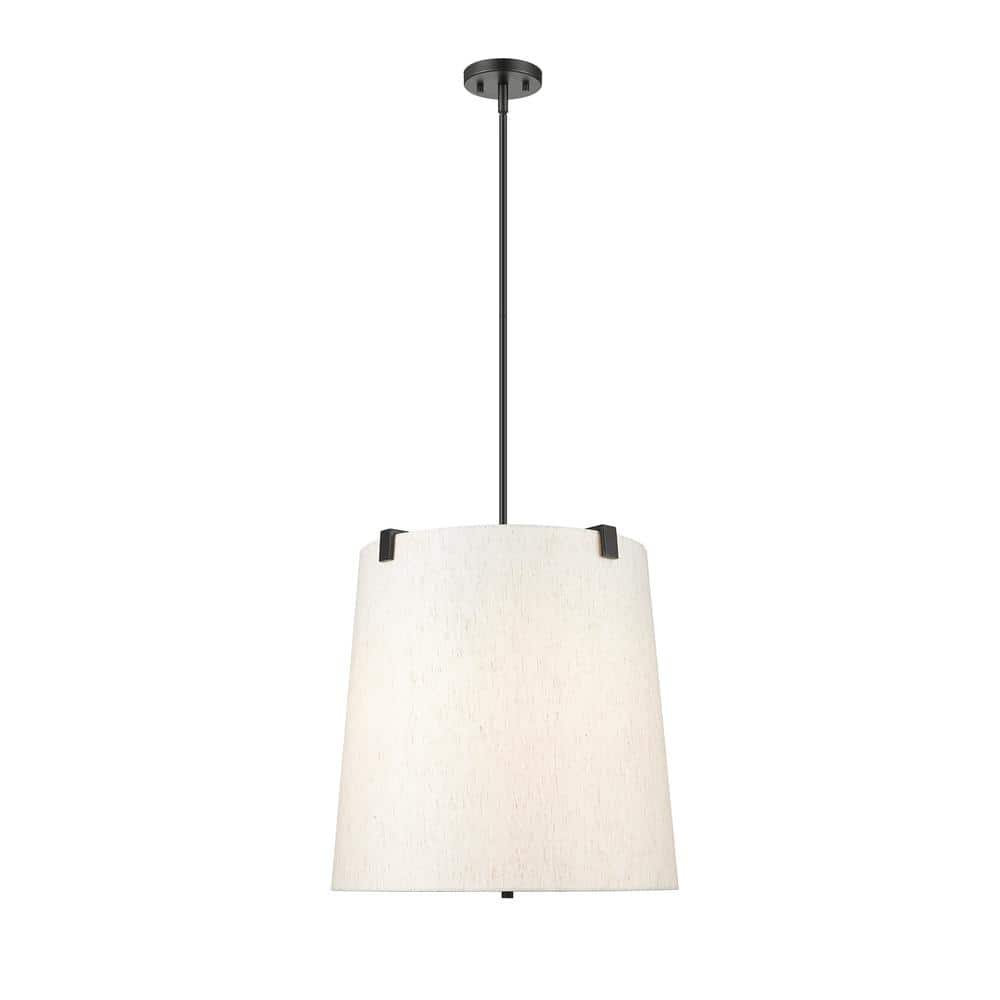 Weston Matte Black Steel Pendant Light with Cream Fabric Shade