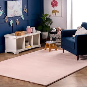 Layne Soft Silky Faux Rabbit Fur Pink 6 ft. x 9 ft. Indoor Area Rug
