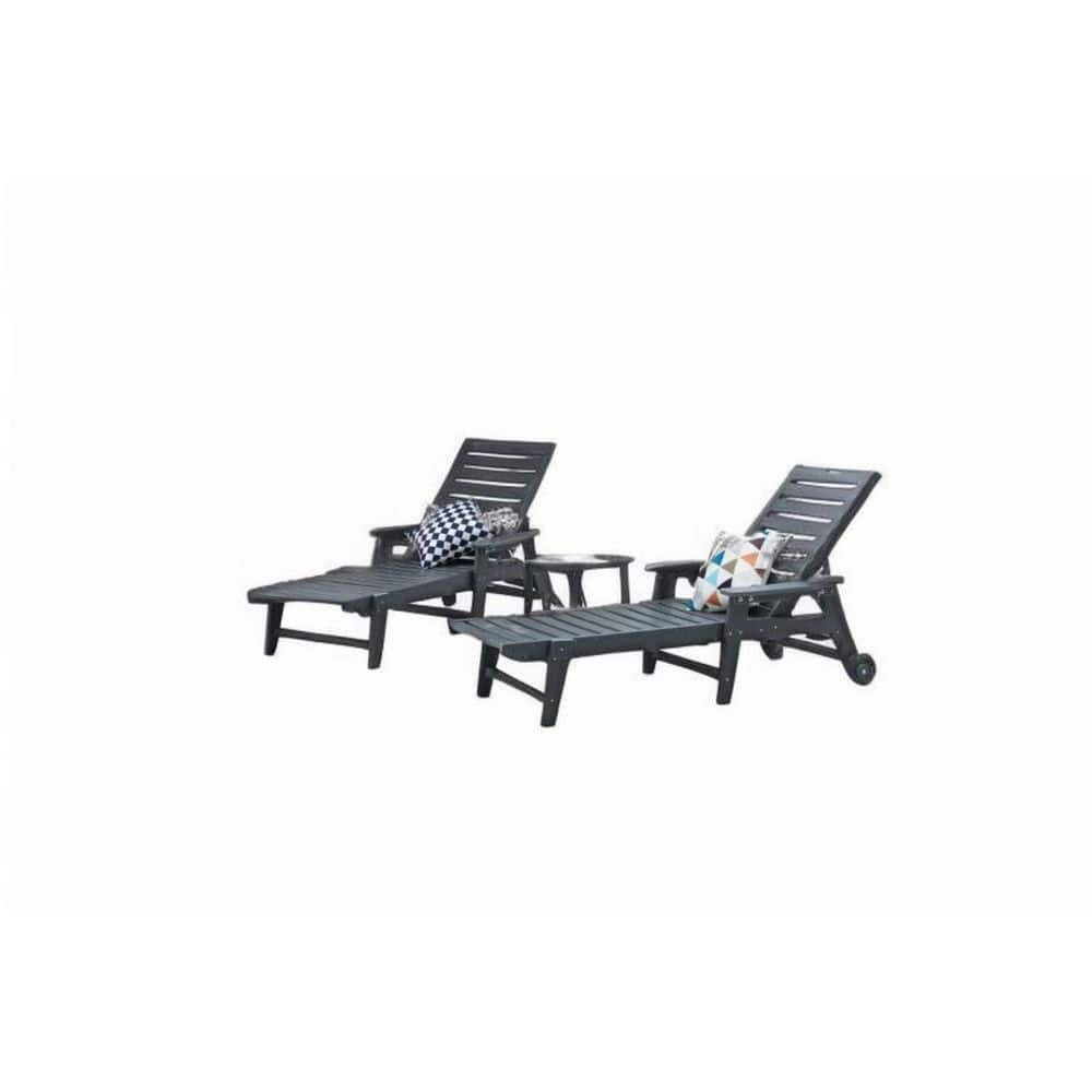 3-Piece Plastic Patio Conversation Set, HDPE Lounge Chair with Side Table, 5 Positions with Wheels & Cup Holder, Gray price history on PriceWatchPro