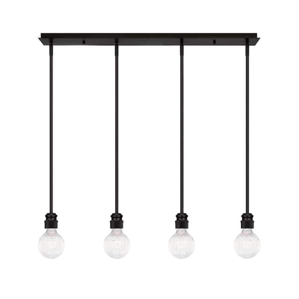 Unbranded Albany 60-Watt 4-Light Espresso, Linear Pendant Light with Clear Bubble Glass Shades and No Bulbs Included