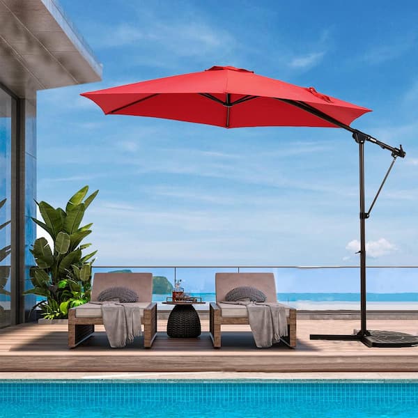 BANSA ROSE 10 ft. Aluminium Outdoor Cantilever Umbrella with 360 Degree Rotation in Red