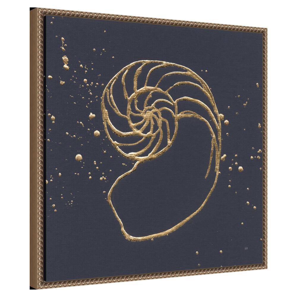 22" Gold Nautilus Shell Beaded Framed Canvas Art