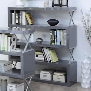 Wacca 54 in. Glossy Gray Wood 5-Shelf Standard Bookcase