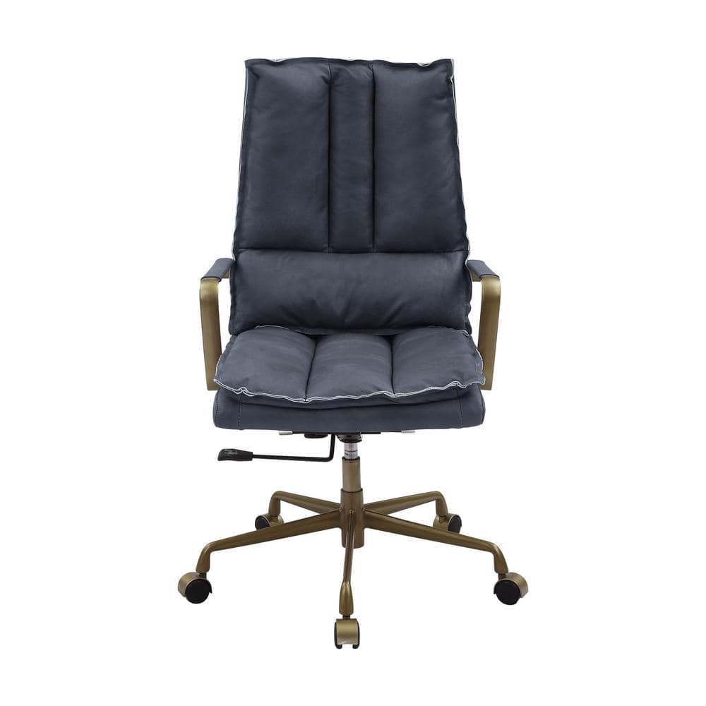 Gray Leather Executive Swivel Office Chair with Metal Accents