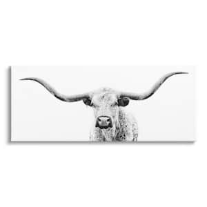 Longhorn Cattle Gazing Modern White Photography Design Design by PHBurchett Unframed Animal Art Print 48 in. x 20 in.