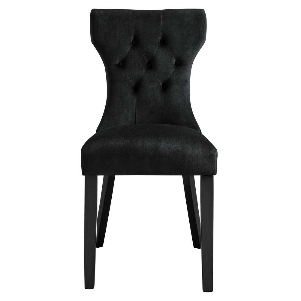 Luxe Hourglass Black Velvet and Wood Dining Chair