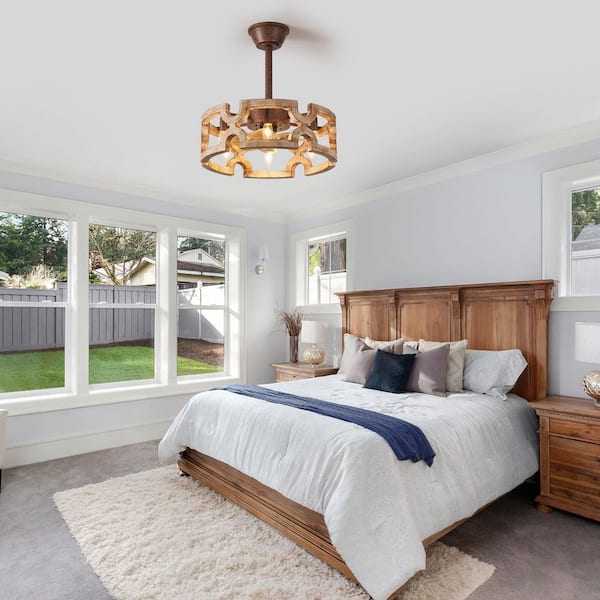 19 in. Indoor Oak Wood Ceiling Fan with 6-Lights and Remote, Modern Farmhouse Ceiling Light with Fan