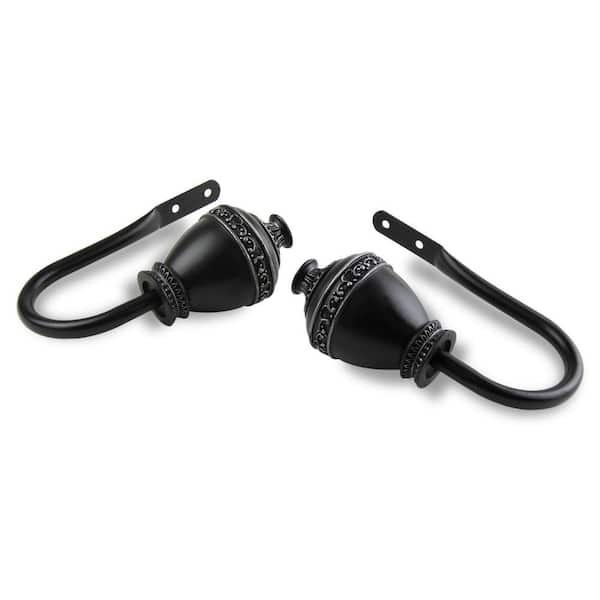 Rod Desyne Amelie Decorative Black Steel Hook Curtain Holdback (Set of 2)