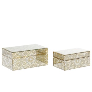 CosmoLiving by Cosmopolitan Set of 2 Gold Wood Glam Box, 11 in., 9 in.