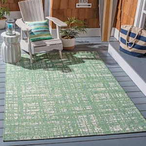 Courtyard Green Blue/Ivory 7 ft. x 10 ft. Abstract Graph Indoor/Outdoor Patio  Area Rug