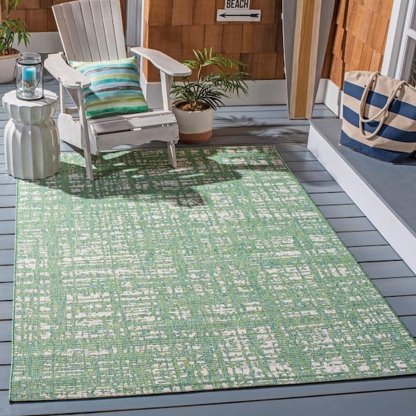 Courtyard Green Blue/Ivory 7 ft. x 10 ft. Abstract Graph Indoor/Outdoor Patio  Area Rug