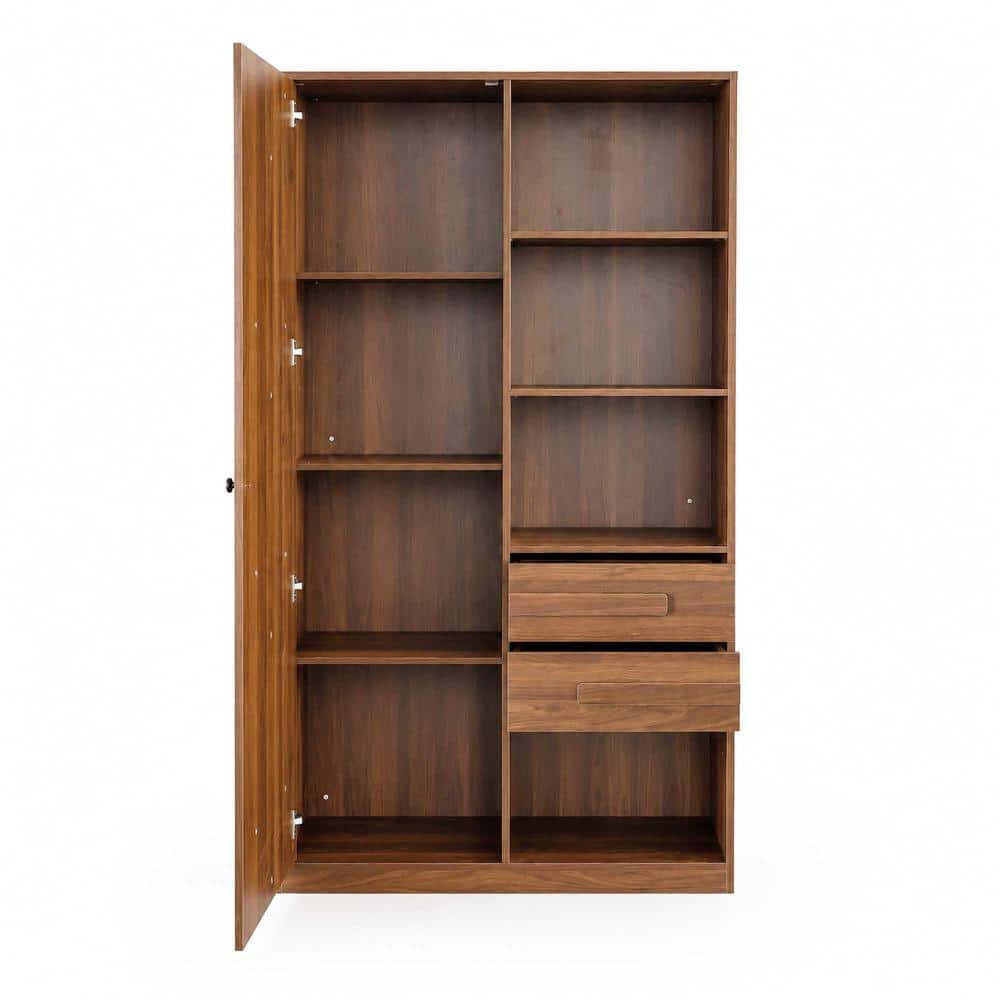 39 in. W x 14 in. D x 69 in. H Linen Cabinet Storage Cabinet with Fluted Door 2 Drawers, Multi-Purpose Organizer, Walnut price history on PriceWatchPro