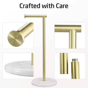 Freestanding Toilet Paper Holder with Natural Marble Base in Brushed Gold