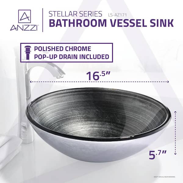 ANZZI - Stellar Series 17 in. Bathroom Vessel Sink with Scratch-Tough and Stain-Resistant Surface in Precious Storm Glass