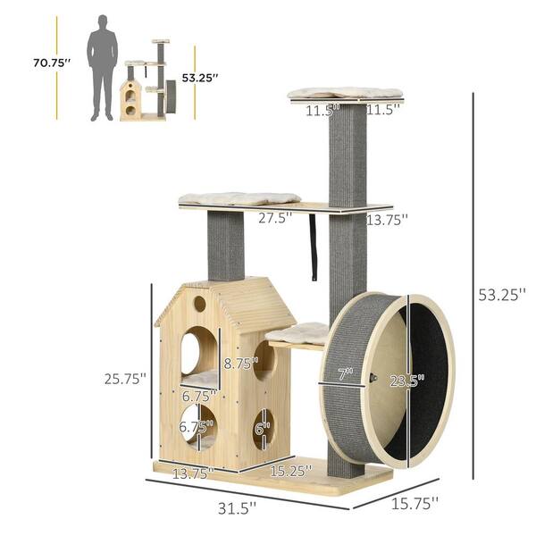 PawHut 53 in. Cat Tree Kitty Activity Center Cat Tower with