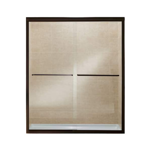 STERLING Finesse 55-60 in. x 70 in. Semi-Frameless Sliding Shower Door in Deep Bronze with Handle