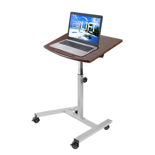 Seville Classics AIRLIFT Walnut/ Gray Tilting Mobile Laptop Computer Desk Cart /w Stopper Ledge Adjustable Height Range 23.6 to 36.4 in