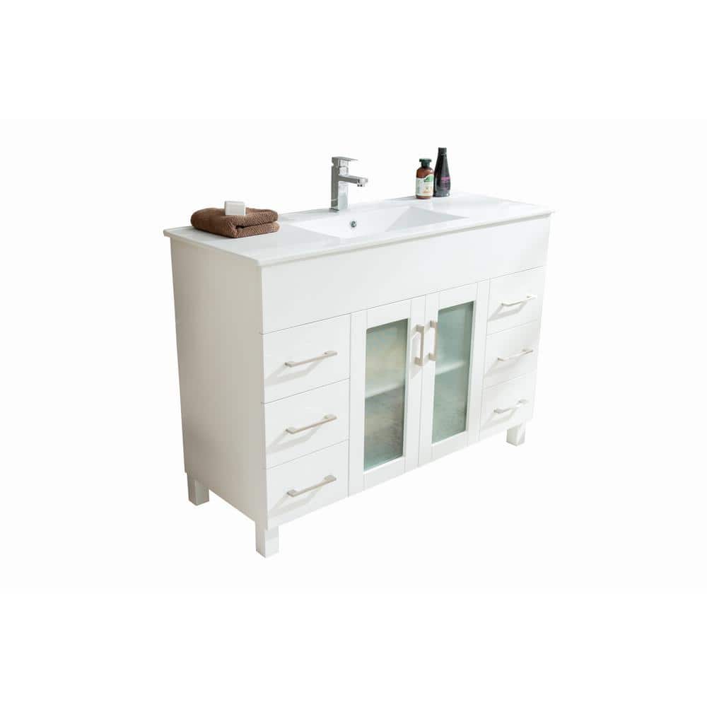 Nova 48" White Freestanding Bathroom Vanity with Ceramic Basin