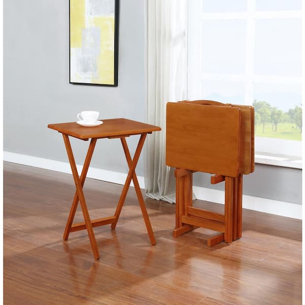 Coaster 5 piece Tray Table Set with Stand Golden Brown 5199