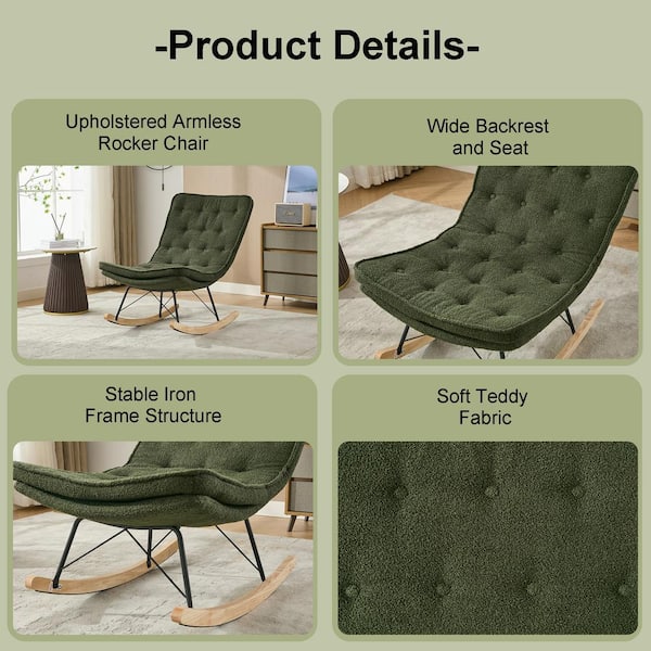 Clihome Dark Green Lazy Rocking Chair, Comfortable Lounge