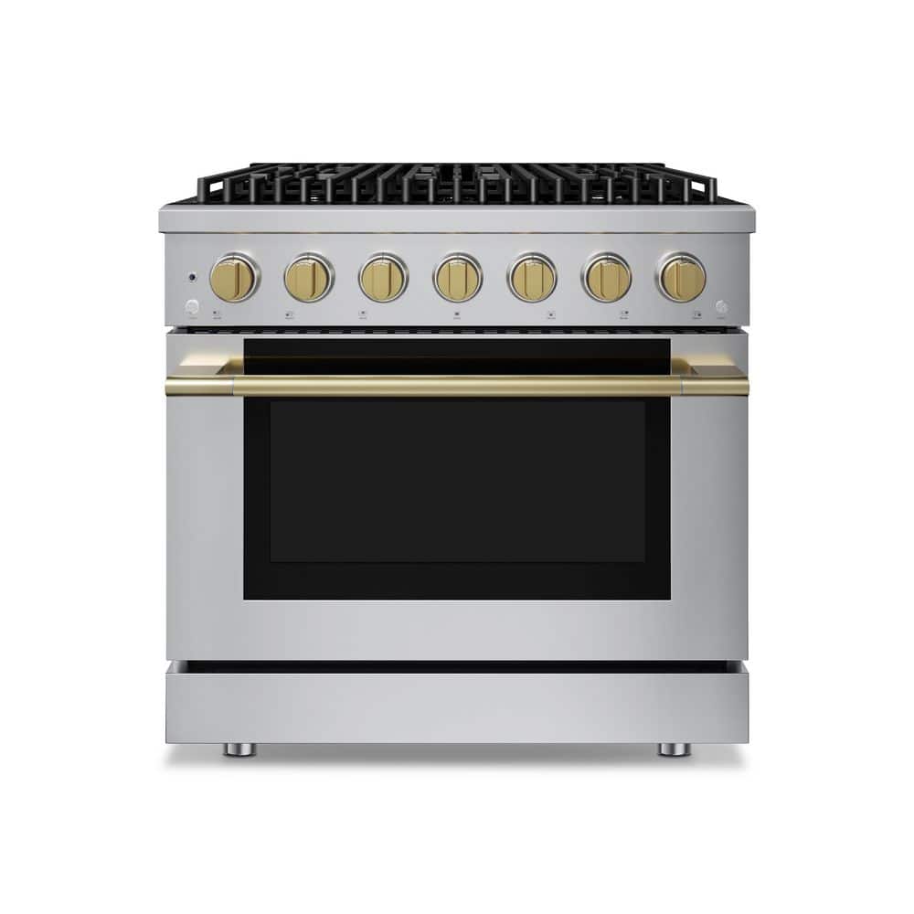 HausPro 36 in. 6-Burners Gas Range in Stainless teel with 20,000 BTU and Convection Oven w/ 5-Rack Positions Satin Brass price history on PriceWatchPro