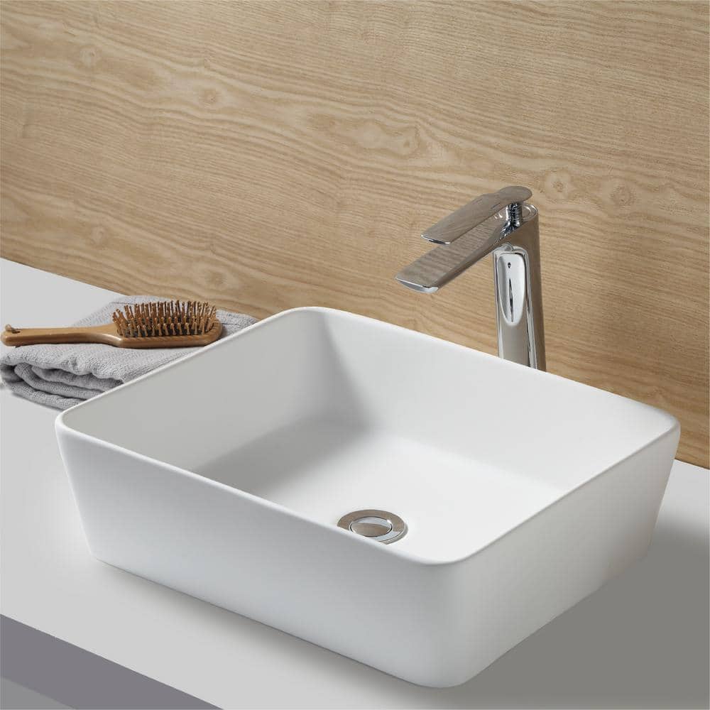 Matte White Acrylic Rectangular Above-Counter Vessel Sink