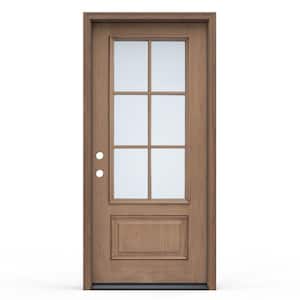 36 in. x 80 in. 1-Panel Right Hand Inswing 6-Lite Clear Warm Toffee Fiberglass Prehung Front Door with Brickmould