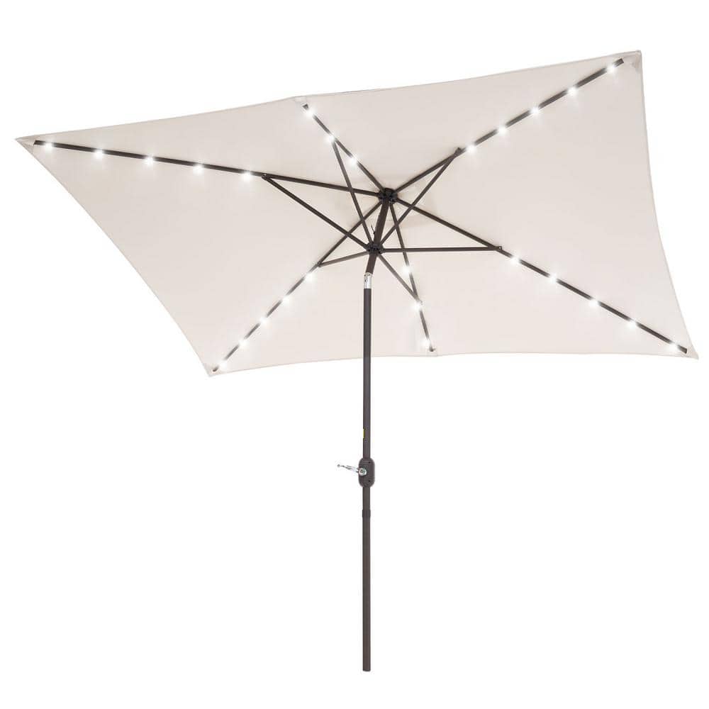 6.5 ft. x 10 ft. Steel Market Tilt Patio LED Umbrella in White