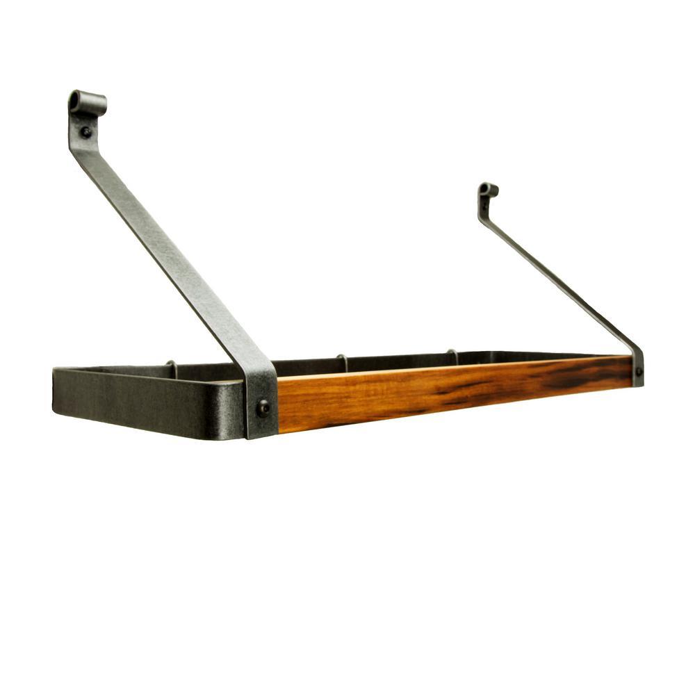 Signature 30 in. Gourmet Deep Bookshelf Wall Rack with 18-Hooks Hammered Steel with Tigerwood