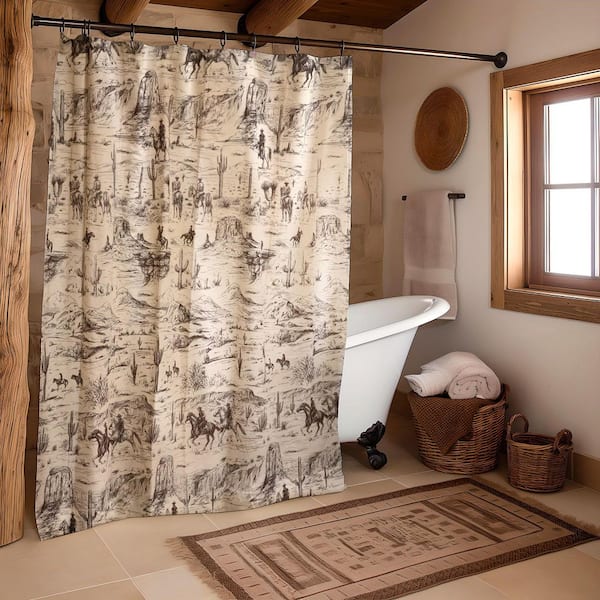 Cowboy 72 in. W x 72 in. L Cotton Shower Curtain in Beige and Taupe