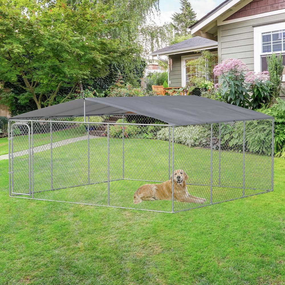 Large Outdoor Galvanized Steel Dog Kennel with Roof