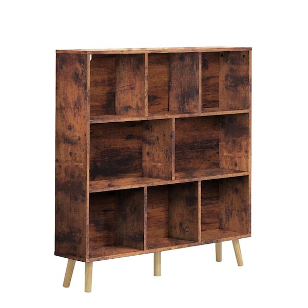 42.1 in. H x 39.4 in. W x 9.4 in. D Rustic Oak Wooden 8-Cube Storage Organizer with Legs