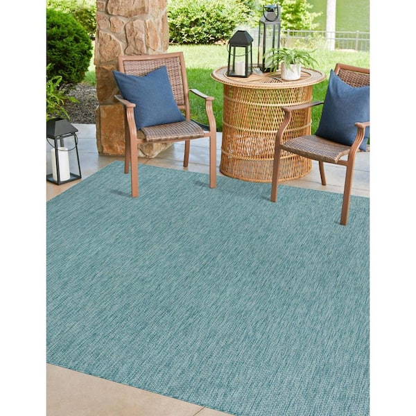Outdoor Solid Blue 11 ft. x 11 ft. Indoor/Outdoor Area Rug