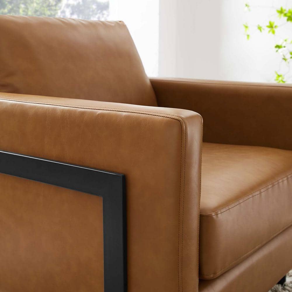 Rustic Black and Tan Faux Leather Club Chair with Metal Base