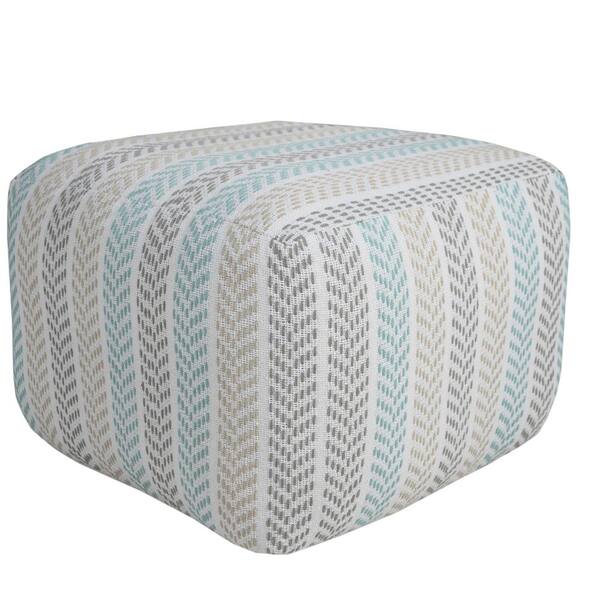 Unbranded Everyday Blue / Brown 18 in. x 18 in. x 14 in. Chevron Stripe Pouf Ottoman