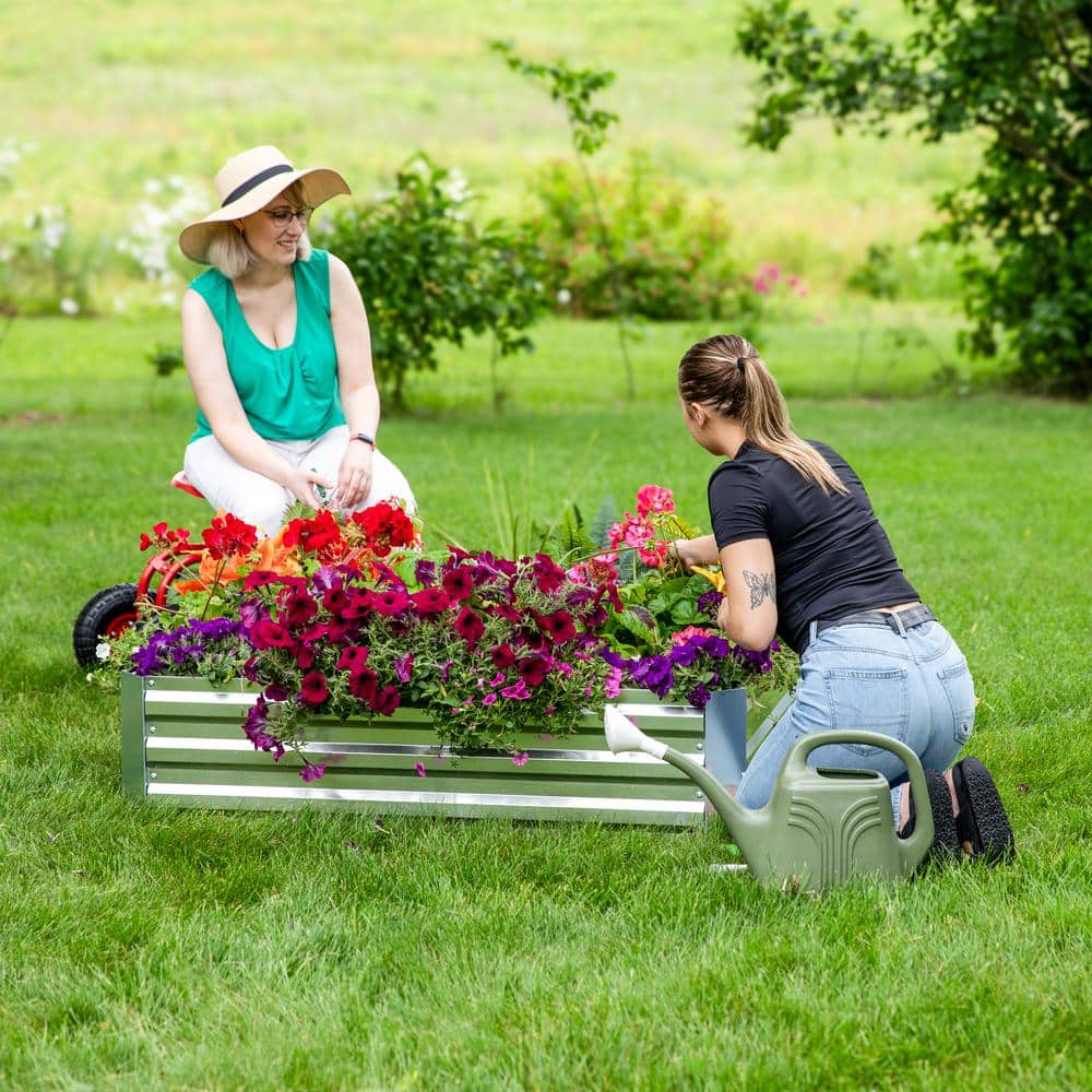 47" Square Silver Galvanized Steel Raised Garden Bed