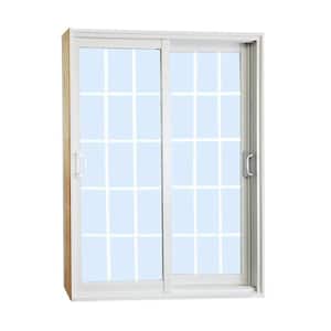 60 in. x 80 in. Double Sliding Patio Door with 15 Lite Internal White Flat Grill