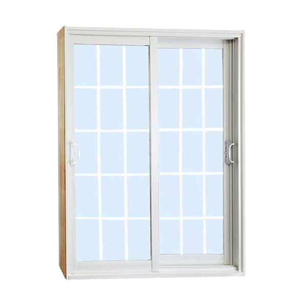 Stanley Doors 60 in. x 80 in. Double Sliding Patio Door with 15 Lite Internal White Flat Grill