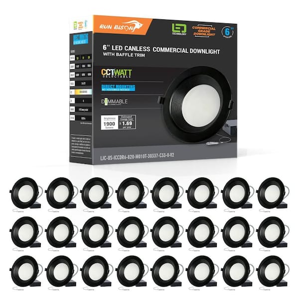 24-Pack 6 in. 3CCT Selectable New Construction/Remodel IC Rated Black Integrated LED Recessed Light Commercial Downlight